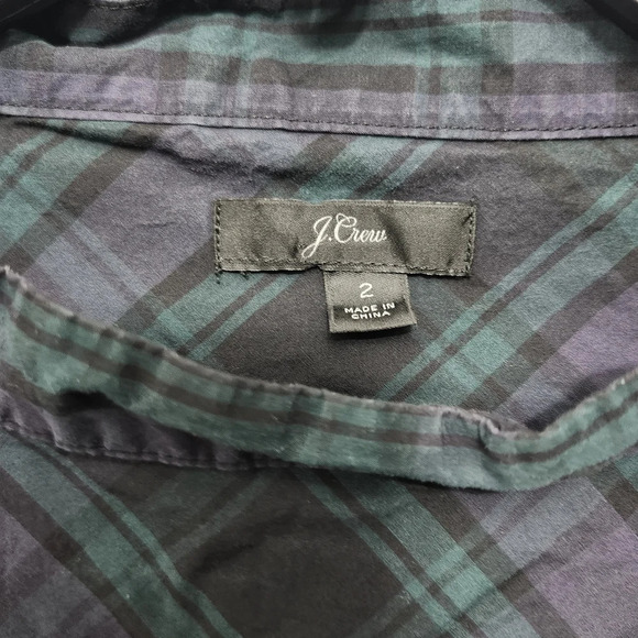 J.crew women's blouse top size 2 plaid black and green - Picture 4 of 6